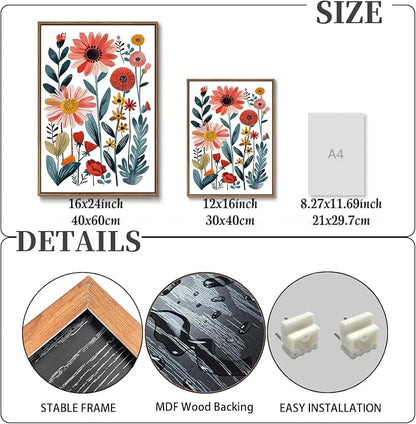 KISSFOX Framed Colorful Wildflower Canvas Wall Art Set Of 3 Flowers Pictures - Image 4