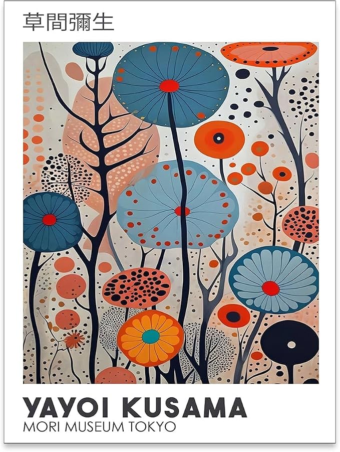 Yayoi Kusama Canvas Wall Art Vintage Japanese Painting Posters Tokyo Aesthetic by Heltrappe