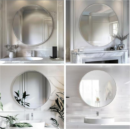 Sunniry Silver Round Mirror 30 inch, Round Bathroom Mirror, Circle Wall Mirrors - Image 6