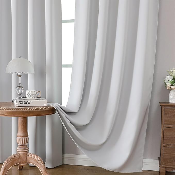 CUCRAF Grayish White Blackout Curtains 108 inch Length 2 Panels Set, Rod Pocket - Image 5