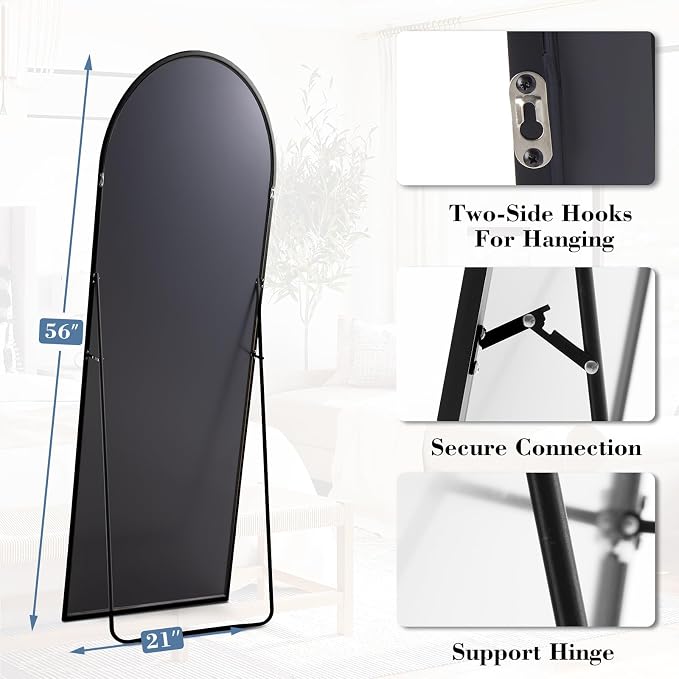 DUMOS 56"x15" Arched Full Length Floor Mirror, Full Body Mirror - Image 2