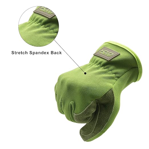 HLDD HANDLANDY Leather Work Gloves for Men & Women, Cowhide Gardening Gloves Utility Work Gloves, Mechanic Construction Driver Gloves (XL, Green)