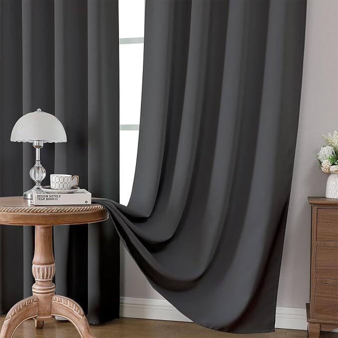 CUCRAF Dark Grey Blackout Curtains 54 inch Length 2 Panels Set, Rod Pocket Room - Image 5
