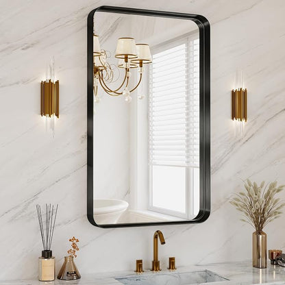 Black Bathroom Mirrors for Over Sink, 24X36 Inch Matte Metal Framed Vanity by MYSUNORIA