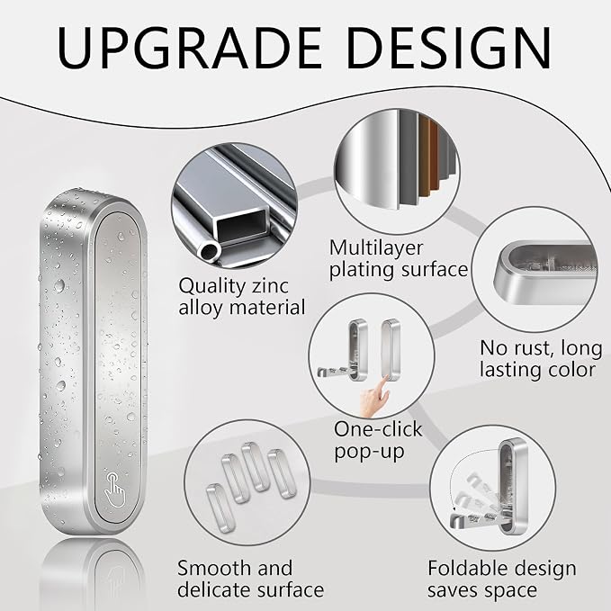 4PCS Foldable Wall Hooks, Heavy Duty Zinc Alloy Folding Wall Hooks, Folding - Image 2