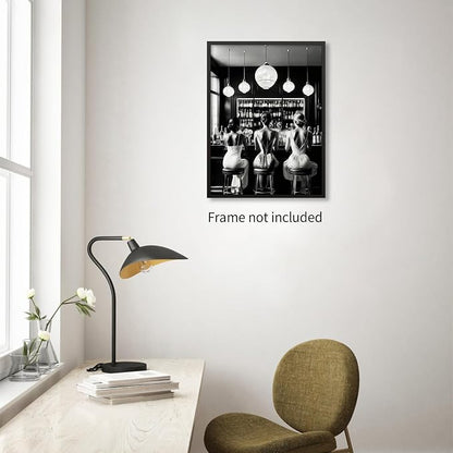 FuSatisYilife Vintage Black and White Canvas Wall Art Trendy Women Drink - Image 4