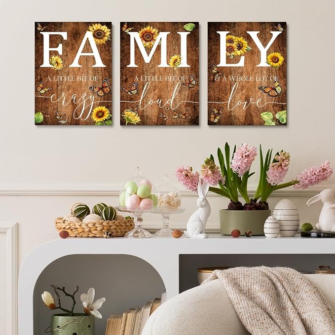 GUBIYU Farmhouse Family Wall Art Set of 3, Rustic Family Wall Decor by GUBIYU
