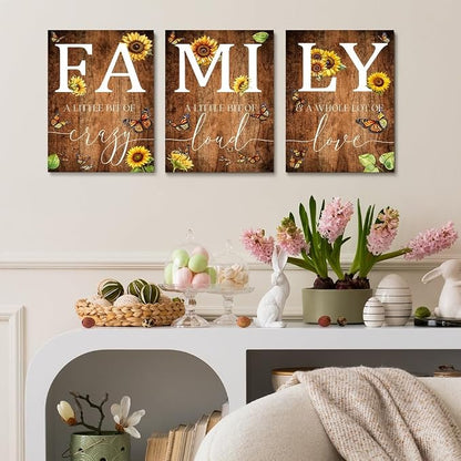 GUBIYU Farmhouse Family Wall Art Set of 3, Rustic Family Wall Decor by GUBIYU