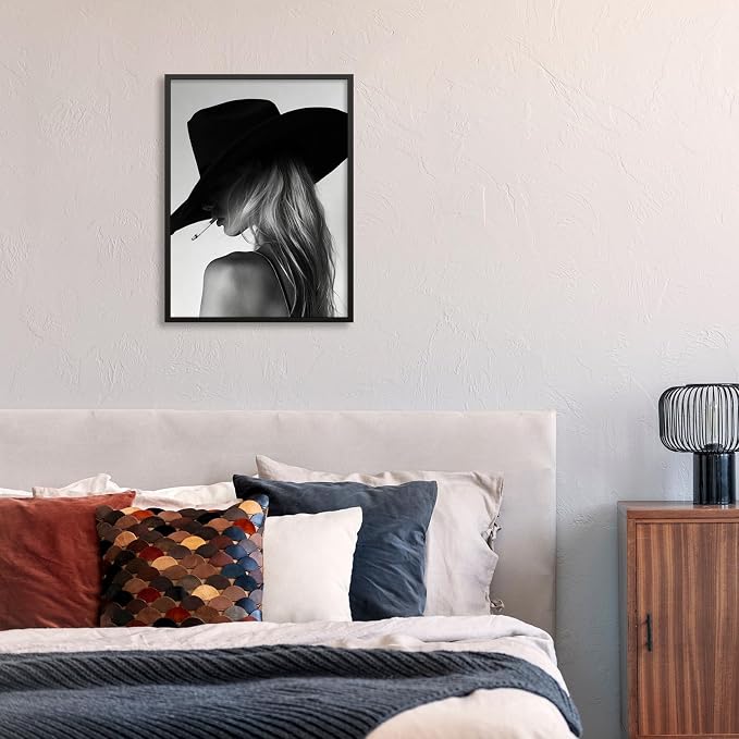 Trendy Black And White Black Framed Wall Art Cool Western Woman Smoking Prints - Image 5
