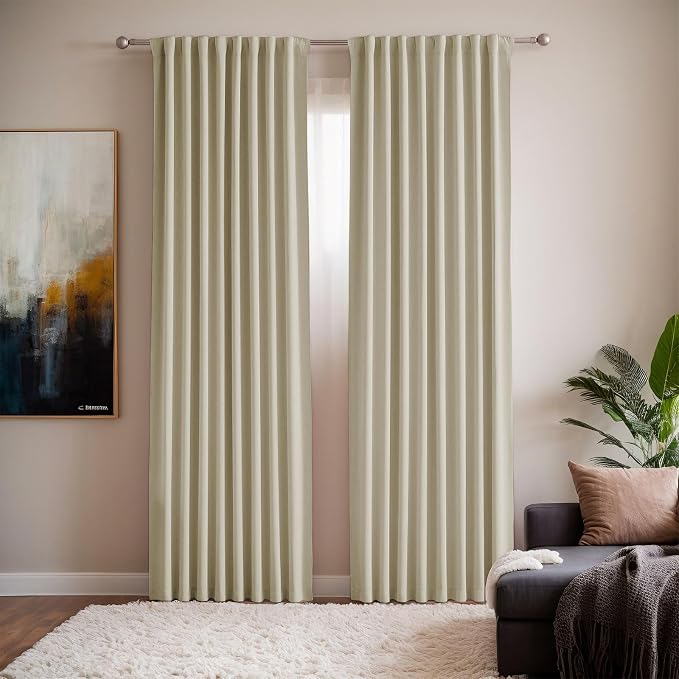 Beige Blackout Curtains for Living Room 52 x 90 Inch Long 2 Panels Set by Grichril