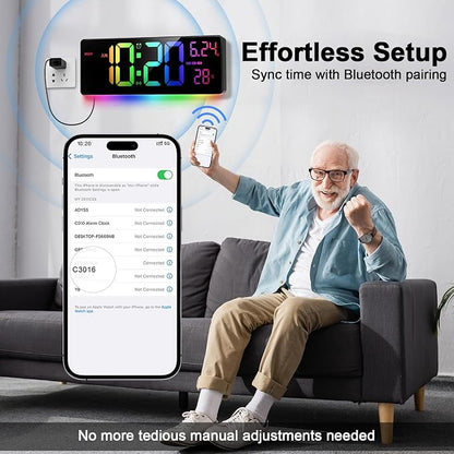 16" Bluetooth Large Digital Wall Clock/Auto Time Sync, 10 RGB Colors Digital - Image 3