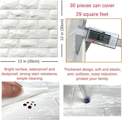 30PCS 3D Wall Panels Peel and Stick Faux Brick Wallpaper White Self Adhesive - Image 5