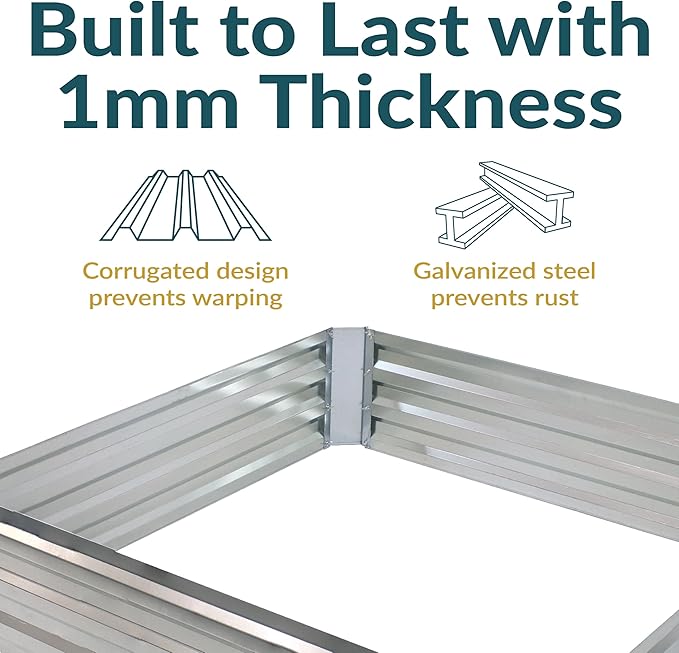 Sunnydaze Galvanized Raised Garden Bed - Metal Raised Bed for Gardening - Outdoor Planter Box for Flowers, Plants, and Vegetables - Silver - 12” H Square