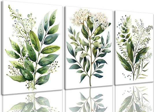 Bwodke Botanical Wall Art Plant Floral Watercolor Poster Canvas Prints Set of 3 by Bwodke