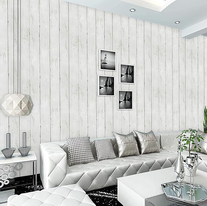 CiCiwind Peel and Stick Wallpaper Wood Contact Paper White Shiplap Wall Paper - Image 8