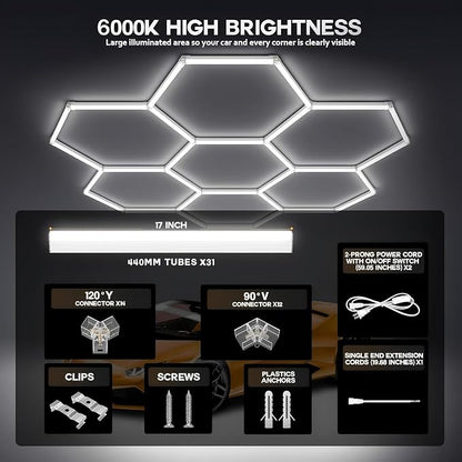 31-Lights LED Hexagon Honeycomb Shop Light, 800 Lumens Super Bright 7-Hex DIY - Image 5