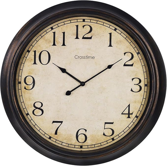 Crosstime 24 Inch Wall Clock Battery Operated Silent Round Vintage Large Wall by CrosstimeWallClockPracticalElegant