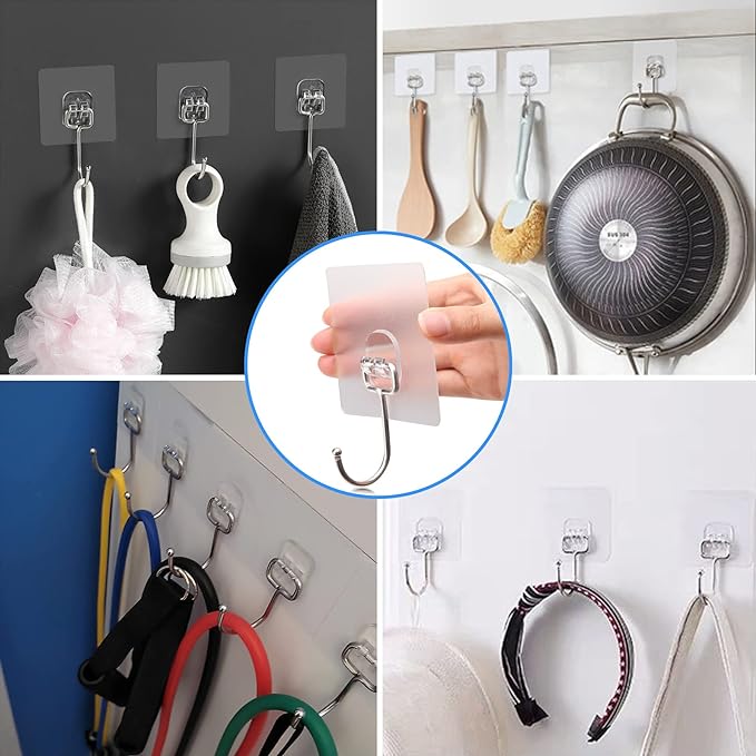 Antimbee 100 Pack Clear Adhesive Hooks, 37lb Heavy Duty Self Adhesive Hooks - Image 2