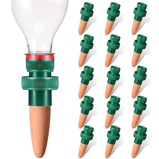 Patelai Terracotta Plant Watering Spikes Self to Use with Cola Bottles Houseplant Watering Stakes Automatic Irrigation System(15 Pack,Terracotta)