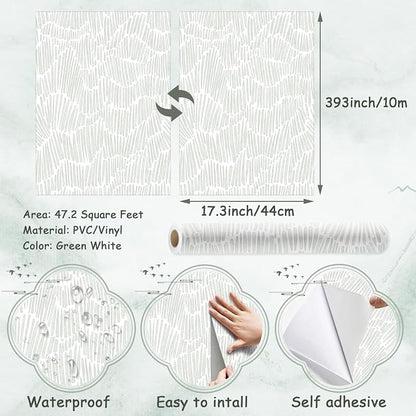 Theper Green Wallpaper 17.3"×393" Modern Striped Wallpapers Peel and Stick - Image 3