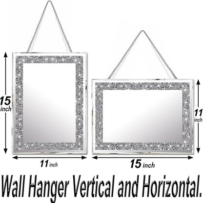 2 Piece Wall Mirrors, Crush Diamond Wall Décor Silver Decorative Mirrors - Image 7