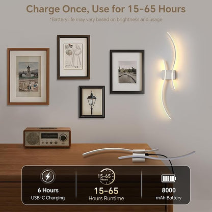 Battery Operated Wall Sconce Set of 2, Dimmable Modern LED Rechargeable Wall - Image 4