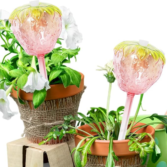 Plant Watering Globes, 2pcs Self Watering Planter Insert, Glass Watering Bulbs for Indoor Outdoor Plants, Mushroom Top-Fill Plant Watering Devices for Travel Vacation While Away