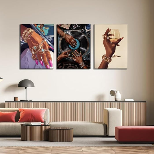 YFvrPt Black Woman Wall Art Set of 3, Trendy African American Women Wall Decor - Image 2