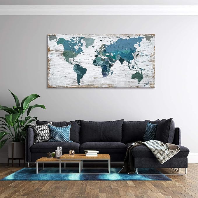 Teal Decor World Map Canvas Wall Art Pictures - Image 7