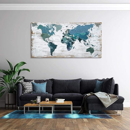 Teal Decor World Map Canvas Wall Art Pictures - Image 7