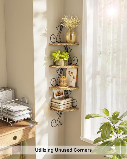 Alsonerbay Wall Mount Corner Shelves 4 Tier Floating Corner Storage Wood - Image 7