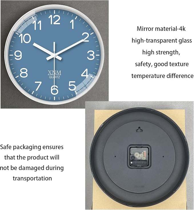 XNM Modern Blue Wall Clocks Battery Operated 10 Inch Classic Analog Clock - Image 7