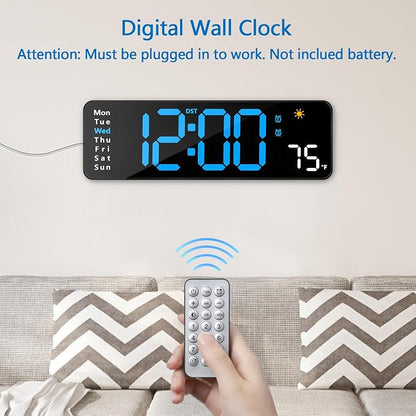 Digital Wall Clock with Remote Control, Large Display Plug in LED Digital Alarm - Image 5