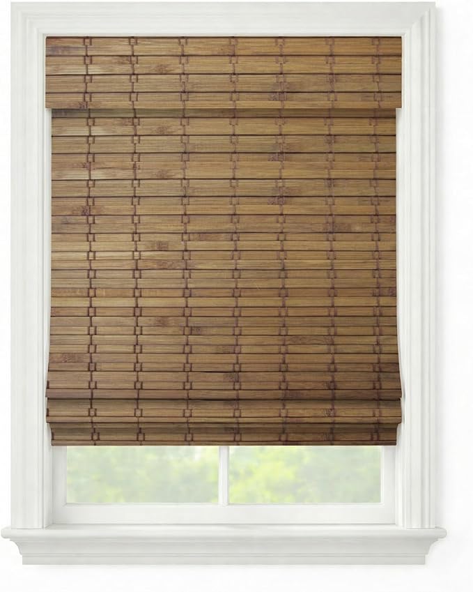 Windowsandgarden Cordless Woven Wood Roman Shades, 29W x 48H, Eastfield Teak by FirstRateBlinds