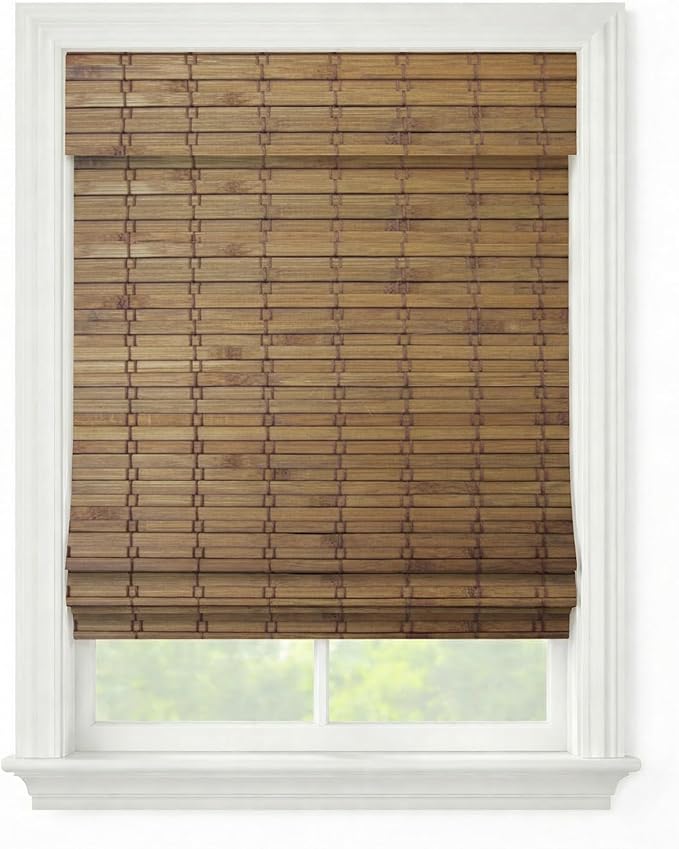Windowsandgarden Cordless Woven Wood Roman Shades, 45W x 72H, Eastfield Teak by FirstRateBlinds
