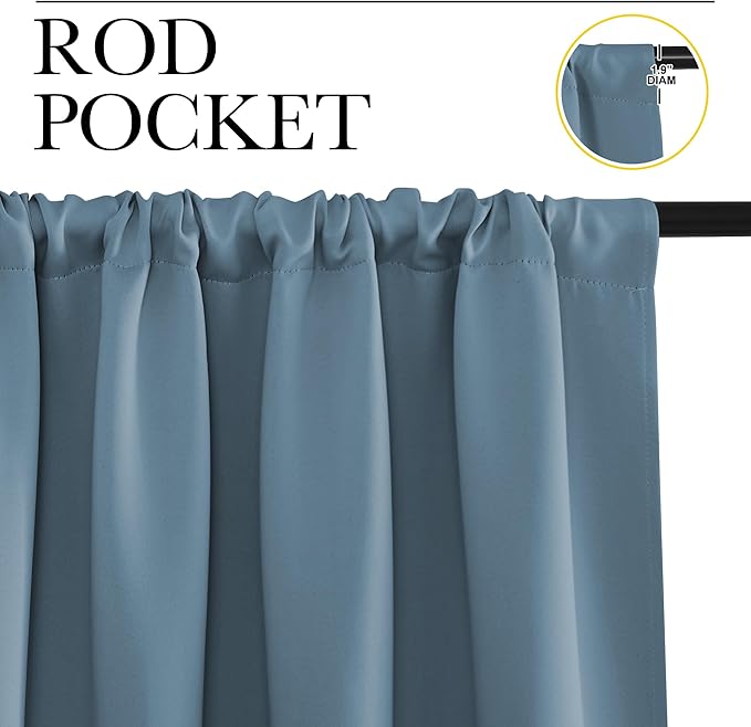 NICETOWN Blackout Curtains for Living Curtains, Smoky Blue, 2 Panels, 42 by 84 - Image 2