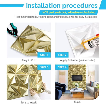 STICKGOO 3D Wall Panels for Interior Wall Decor, Champaign Gold Diamond Design - Image 6