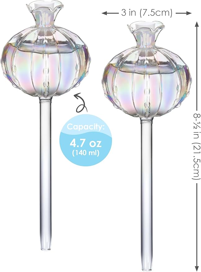 NiHome Plant Watering Globes 2-Pack, Iridescent Glass Cactus Self Watering Globe, Glass Waterer for Potted Plants - 4.7OZ/140 ML Capacity Automatic Mini Irrigation System, Adorable Gardening Gift