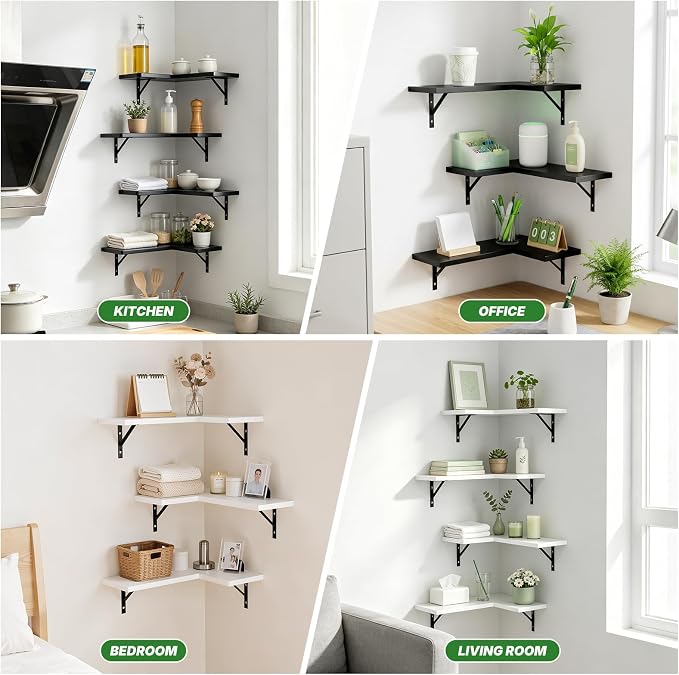 NATURE'S SOURCE Corner Floating Shelves Set of 4, Corner Shelves Wall Mounted - Image 6