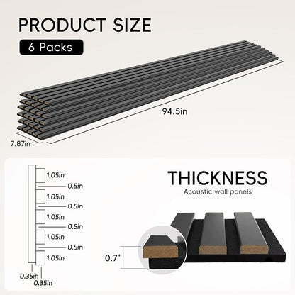 EVERECO 6 Pack Wood Panels for Wall 94.5" × 7.87" Acoustic Soundproof Wall Slat - Image 2
