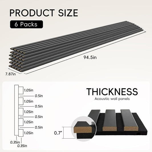 EVERECO 6 Pack Wood Panels for Wall 94.5" × 7.87" Acoustic Soundproof Wall Slat - Image 2