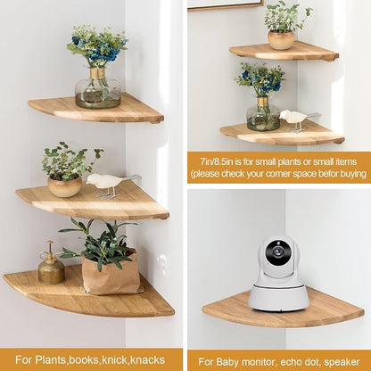 Corner Shelf, 16inch Natural Oak Solid Wood Floating Corner Shelves Wall Mount - Image 4