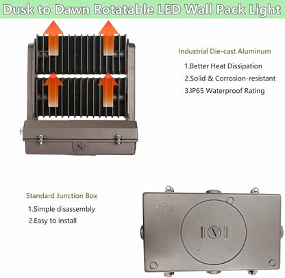 Dusk to Dawn 120W Rotatable LED Wall Pack Light, 5000K 16800LM 600-800W HPS/HID - Image 6