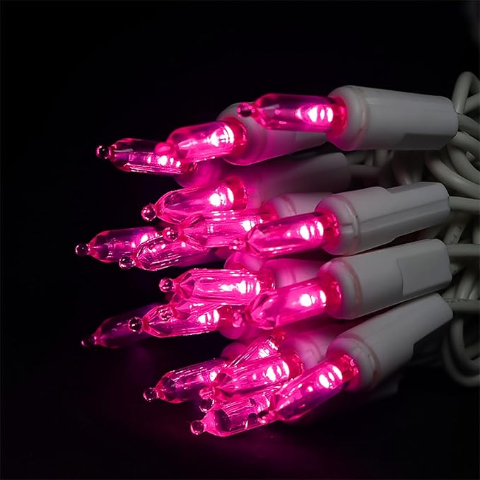 Pink LED Christmas Lights - 35 Count Pink Christmas String Lights for Small Tree, Crafts, Bedroom, Wedding, Indoor and Outdoor Valentines Day Decorations, 11 Feet White Wire, UL Certified, Connectable