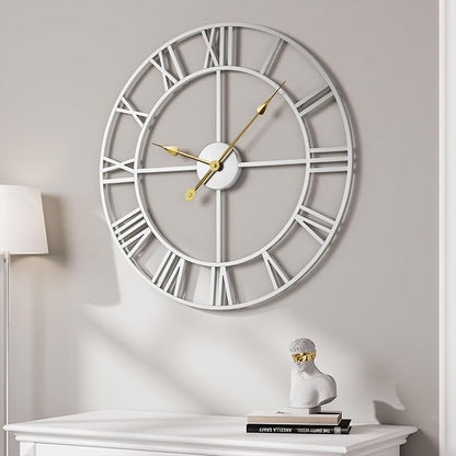 Cuspin 30 Inch Large Wall Clock, Modern Silver Metal Big Decorative Wall Clock by Cuspin