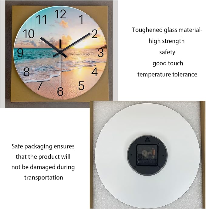 Beach Wall Clock Silent Analog Glass Wall Clocks Battery Operated 16 Inches or - Image 8
