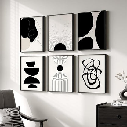 Framed Boho Black and White Abstract Wall Art, Minimalist Geometric Pictures by Cuspin