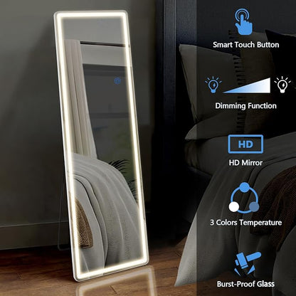 DUMOS LED Full Length Floor Mirror, 3 Color Lighting, Hanging or Leaning - Image 5