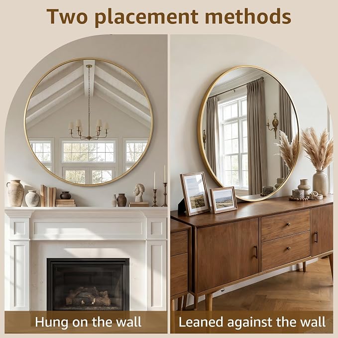 DUMOS 36 Inch Round Wall Mirror, Bathroom Mirror - Image 5