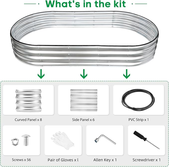 JERIA 6×3×1ft Oval Raised Garden Bed,Galvanized Raised Garden Bed Kit Outdoor Metal Gardening Planter Box for Vegetable, Fruits, Flower，Herbs